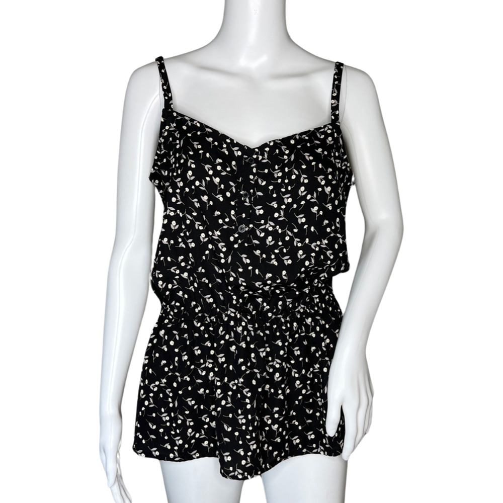 Gibson Shirt Womens Small Black White Ditzy Floral Blouse Tank Flower Bloomcore